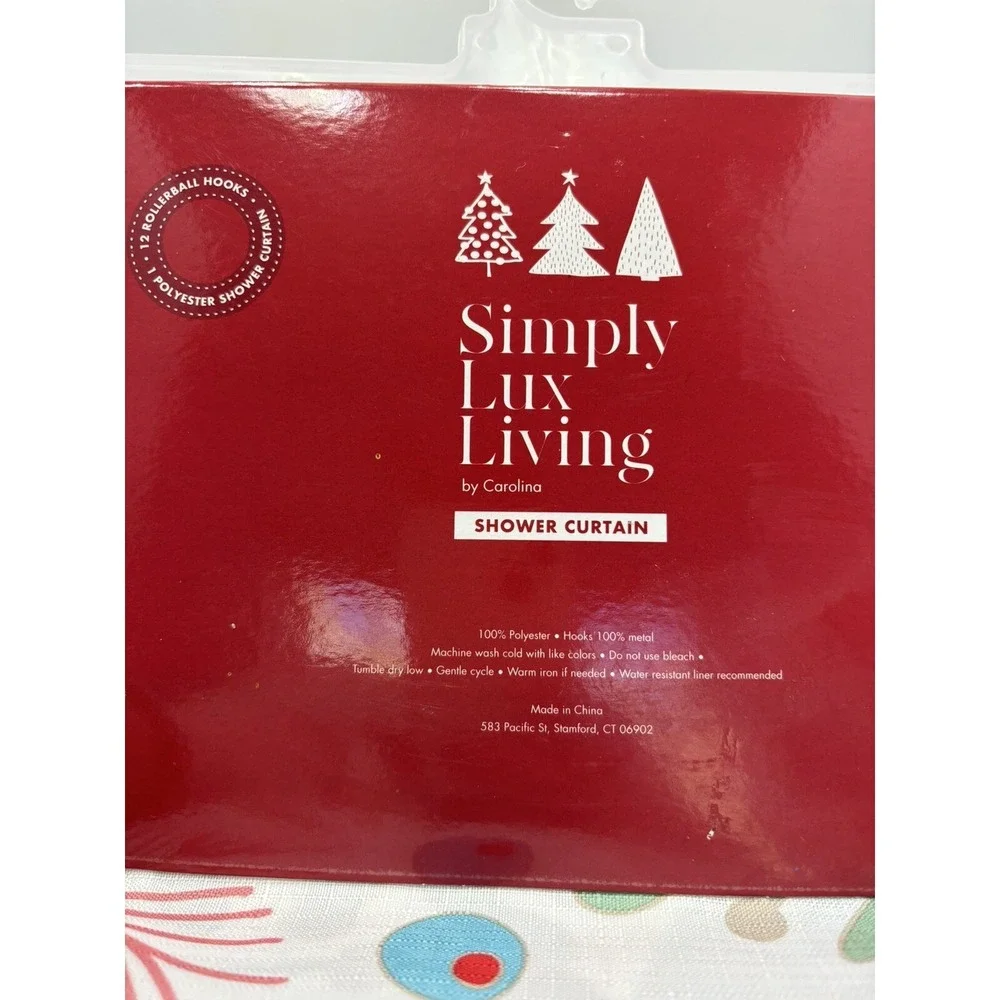 Simply‎ Lux Living NWT 'All The Trimmings' Shower Curtain & Hooks Christmas